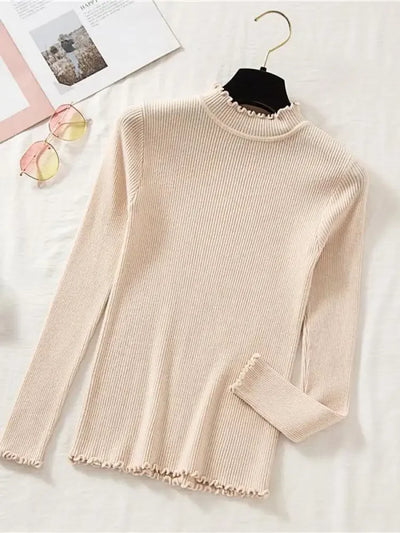 Mock Neck Clothes Knitted Woman Sweaters Pullovers Autumn Winter Basic Women's Jumper Slim Somen's Sweater Pull Long Sleeve