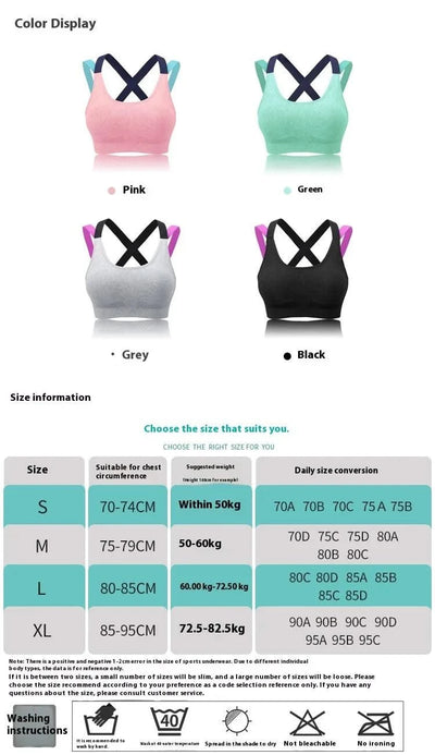 Women's Fashion Back Sports Bra Women Running Fitness Shockproof Underwear Moisture Wicking Quick Drying Sports Undershirt
