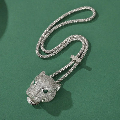 Designer Collection Fashion Luxurious Bracelet Long Necklace Men Women Lady Inlay Full Zircon Leopard Head Pendant Double Chain