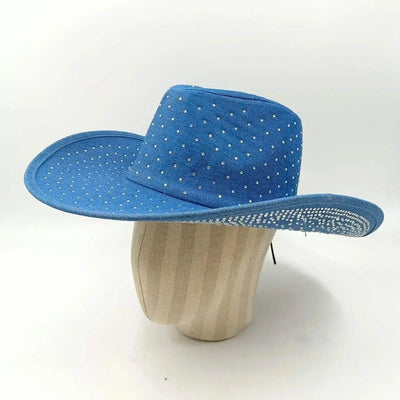 Women's cowboy hat high-end custom accessories white exquisite cowboy fashion shiny pearl rhinestone cowboy hat prom party hat