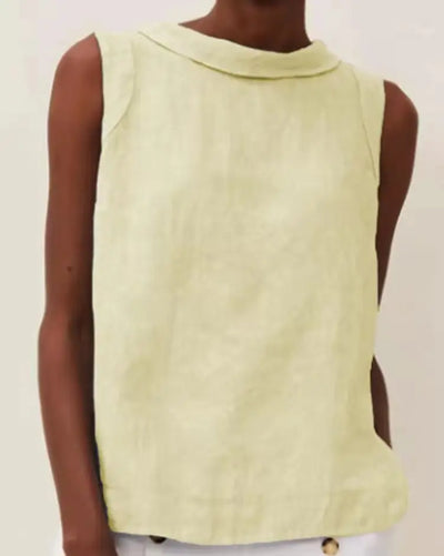 Summer Solid Cotton Linen Women's Top Simple Sleeveless O-neck Casual Blouses & Shirts Female Trendy Fashion Office Tops Ladies