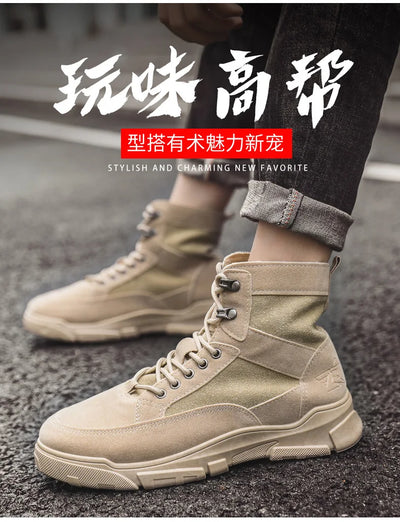 Outdoor Training Men's Tactical Boots High-Top Desert Shoes Camouflage Climbing Hiking Shoes for Men Canvas Platform Ankle Boots