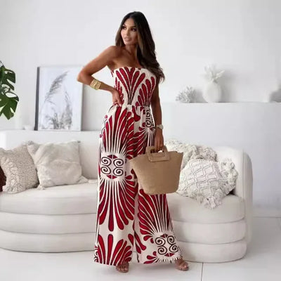 Jumpsuit for Women Fashionable Printed Tube Top Waisted Wide-leg Trousers Elegant One Pieces Jumpsuit for Women
