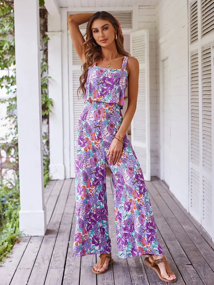 Summer Women's Print Jumpsuits,Sexy Halter Beach Long Jumpsuits,Jump Suit Woman,Jumpsuit Women Sexys,New 2025 Clothes,Rompers