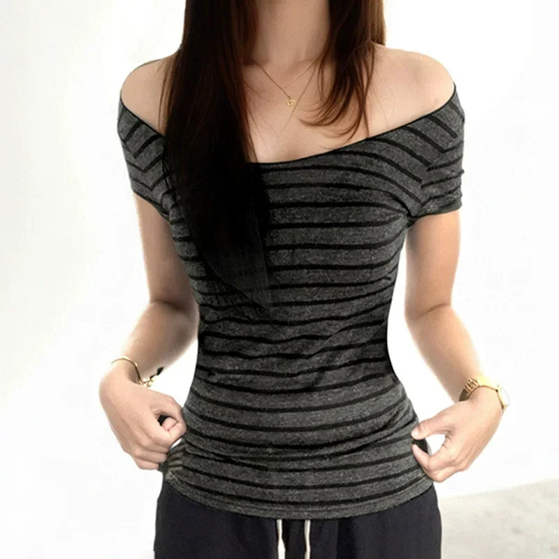 Sexy Slash Neck Knitted Smock Women Vintage Slim Thin Long Sleeve All-match Femme Clothing Aesthetic Streetwear Tops