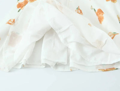 Summer Dresses 2025 Women French Style Floral Print Puff Sleeve Dress Lace Trim A-line Short Elegant Sundress Chic Lady Robe