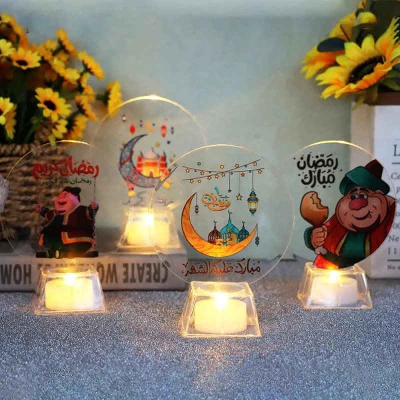 Muslim Ramadan Festival  Decorative Lamp Cartoon Pattern Acrylic LED Candle Night Light for Home Bedroom Atmosphere Decor