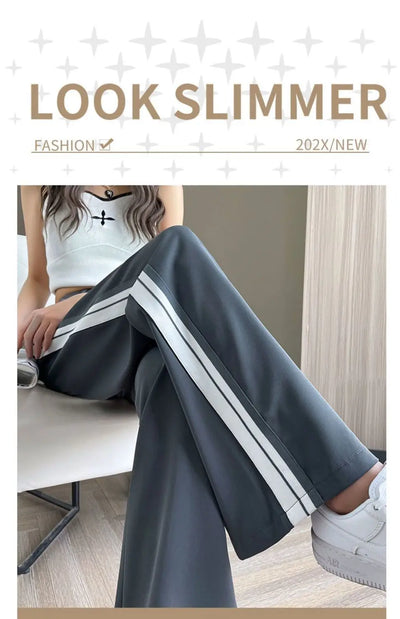 Wide-leg Pants for Women in Spring and Autumn High Waist Loose Straight Slim Striped Floor-moving Suit Pants