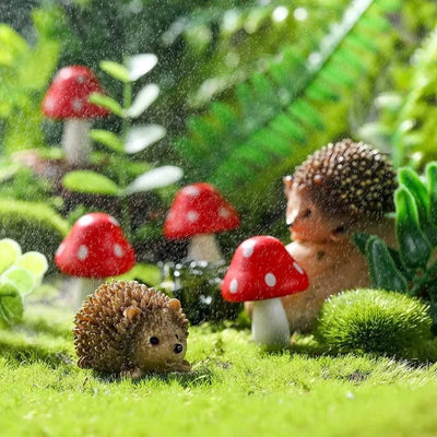 Garden accessories resin hedgehog and wooden mushroom miniature garden accessories bonsai micro landscape decoration