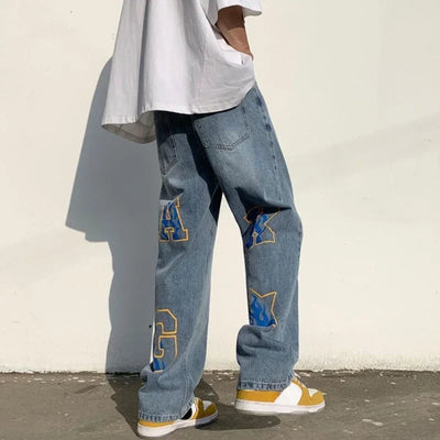 Men's Jeans Hip Hop Man Cowboy Pants Star Straight Graphic Trousers Korean Style 2024 Autumn Fashion Stylish Japanese Street Xs