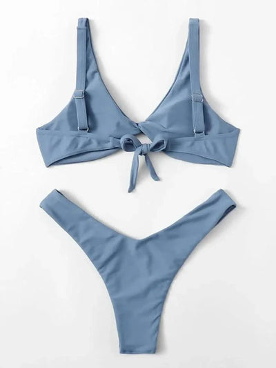 OIINAA Bathing Suit Women Solid Sexy Swimsuit Bow Tie Drawstring Lace Up Summer Bikini Set Two-pieces Beachwear Thong Biquinis
