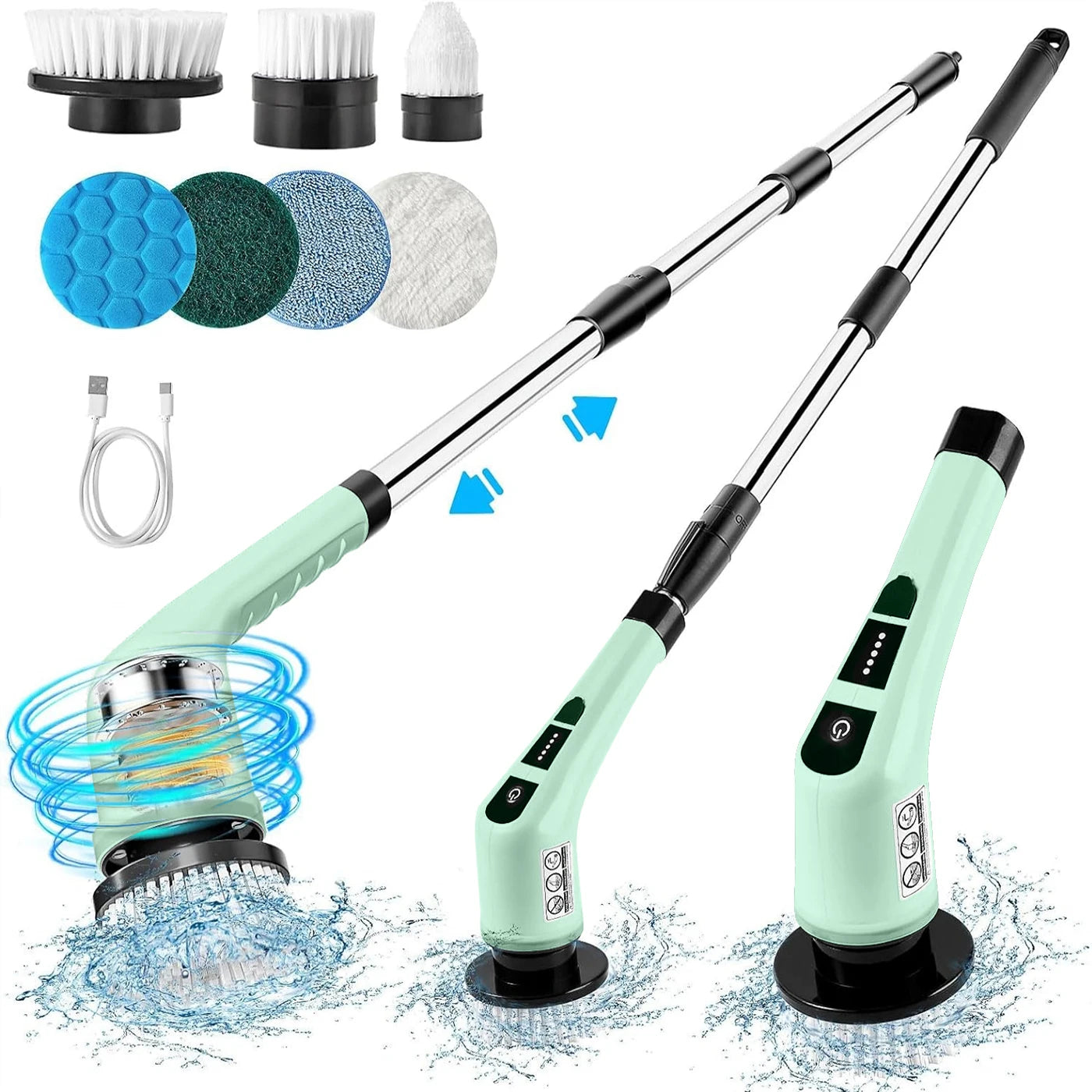 Electric Cleaning Brush, WirelessElectric Rotary Scrubber, 7 Brush Heads And AdjustableExtension Handle, Cleaning Tools