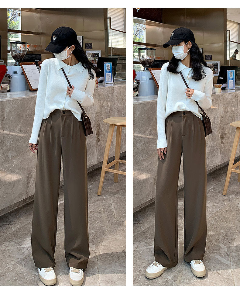 Women Wide Leg Pants Spring Summer Casual Straight OL Style Loose Suits Pant Female Solid Size S-4XL Long Trousers