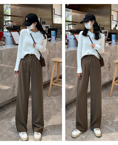 Women Wide Leg Pants Spring Summer Casual Straight OL Style Loose Suits Pant Female Solid Size S-4XL Long Trousers