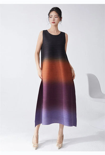 Womens Dresses Evening Dresses Ladies' Lssey Miyake Dress's High Sense Wear 2025 New Gradient Sleeveless Loose Long Dress Tide