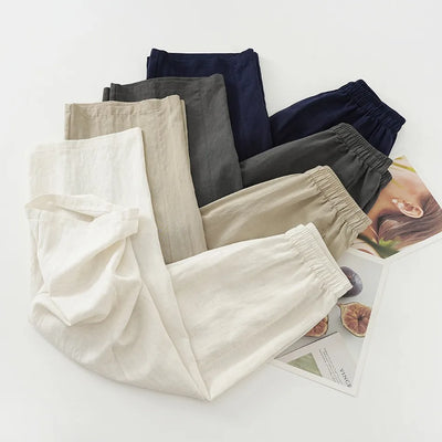 New Wide-leg Pants Women Clothing Summer Thin Loose Straight Casual Pants Solid High Waist Drape Nine-point Literary Pants