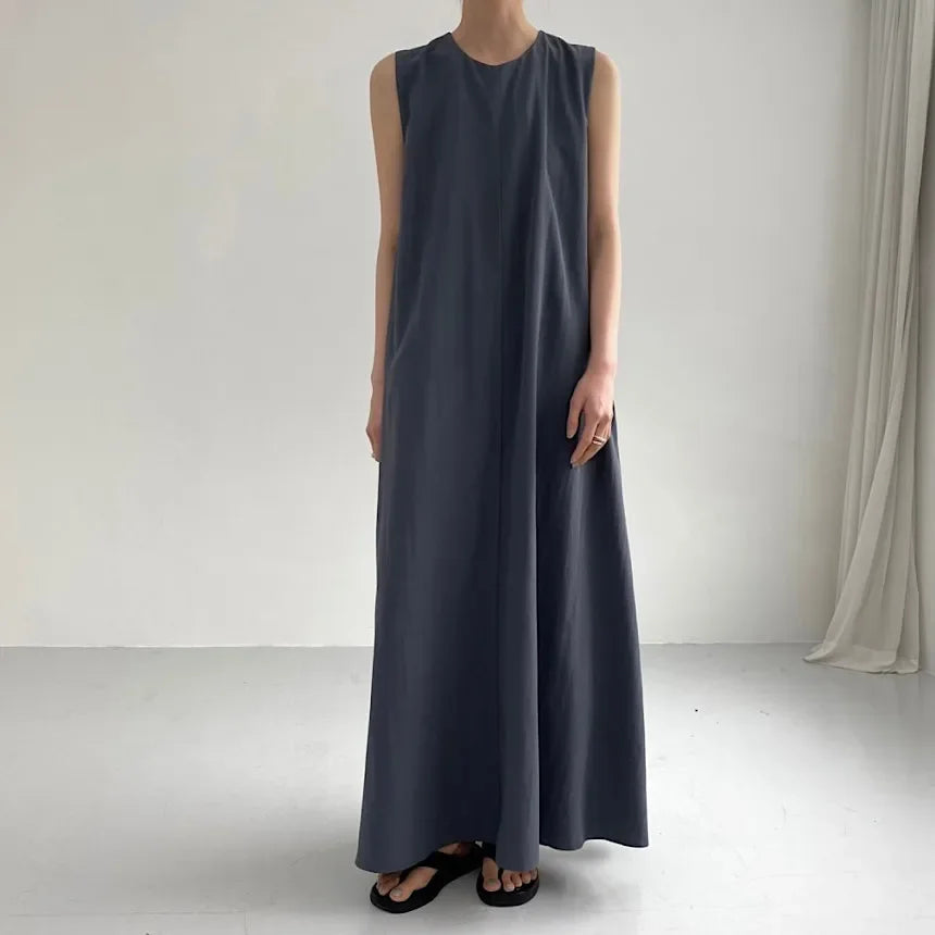 REALEFT Summer Women Maxi Dress 2024 New Solid Color Elegant Pockets Loose Waist Sleeveless Casual Summer Dresses Female