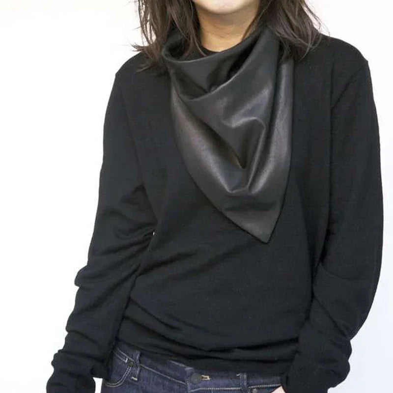 Designer woman Triangle Scarf Black Bandana men Unisex Faux leather kerchief eco-leather headscarf headdress Shawl Wrap