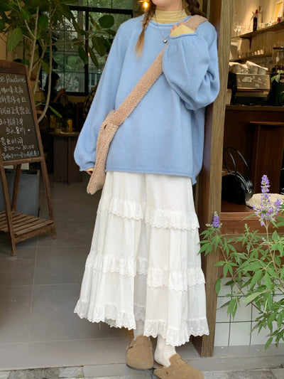 Lace A-line Loose All-match Spring Autumn Ankle-length Skirts for Women Korean Style Female Tender Fashion Leisure Students Chic