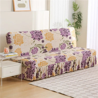 1/2/3Seater Sofa Bed Cover with Skirt Elastic Printing Seat Cover Armless Sofa Bed Cover Sofa Covers for Living Room Home Decor