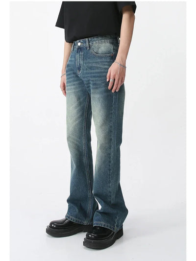 Jeans Denim Pants Men Long Flare Pant Straight Trousers High Waist Casual Regular Pockets Slim Fit Splice Simple Autumn 2024