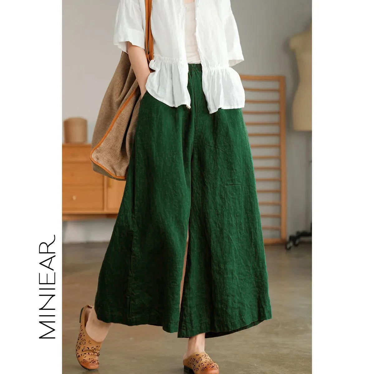 2024 Cotton Linen Home Wear Loose Pants for Women Summer Casual Baggy Wide Leg Trousers Purple Soft Capri Pants Women's Joggers
