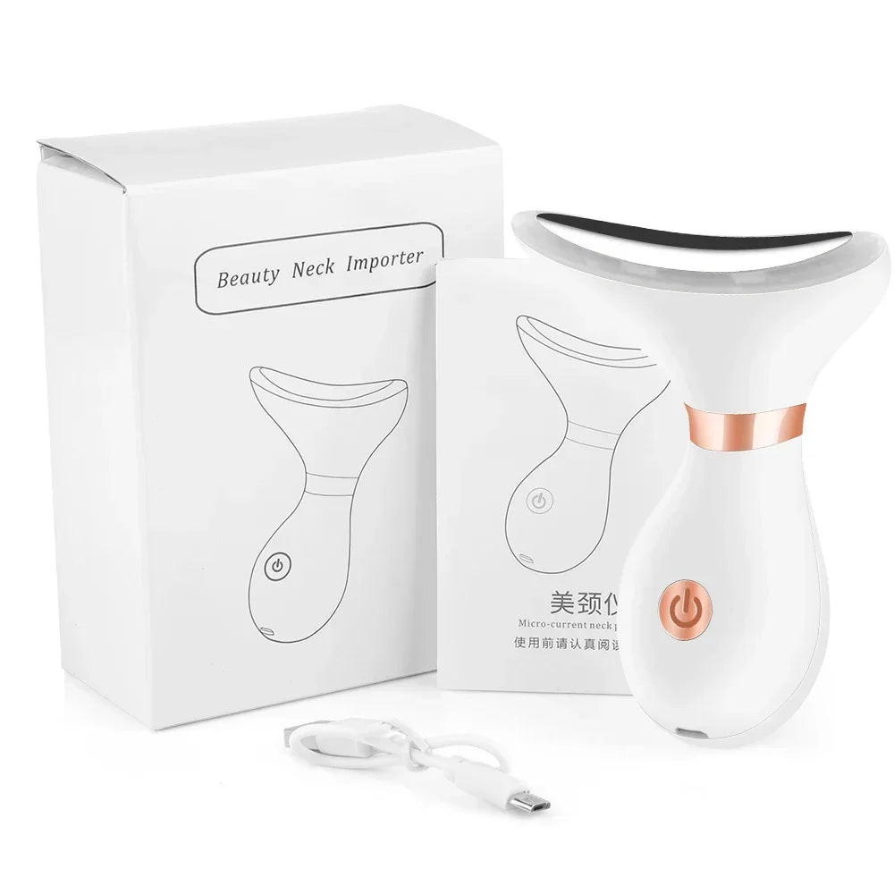 LED three-color light neck facial lifting beauty device vibration massager skin tightening anti-wrinkle removal double chin