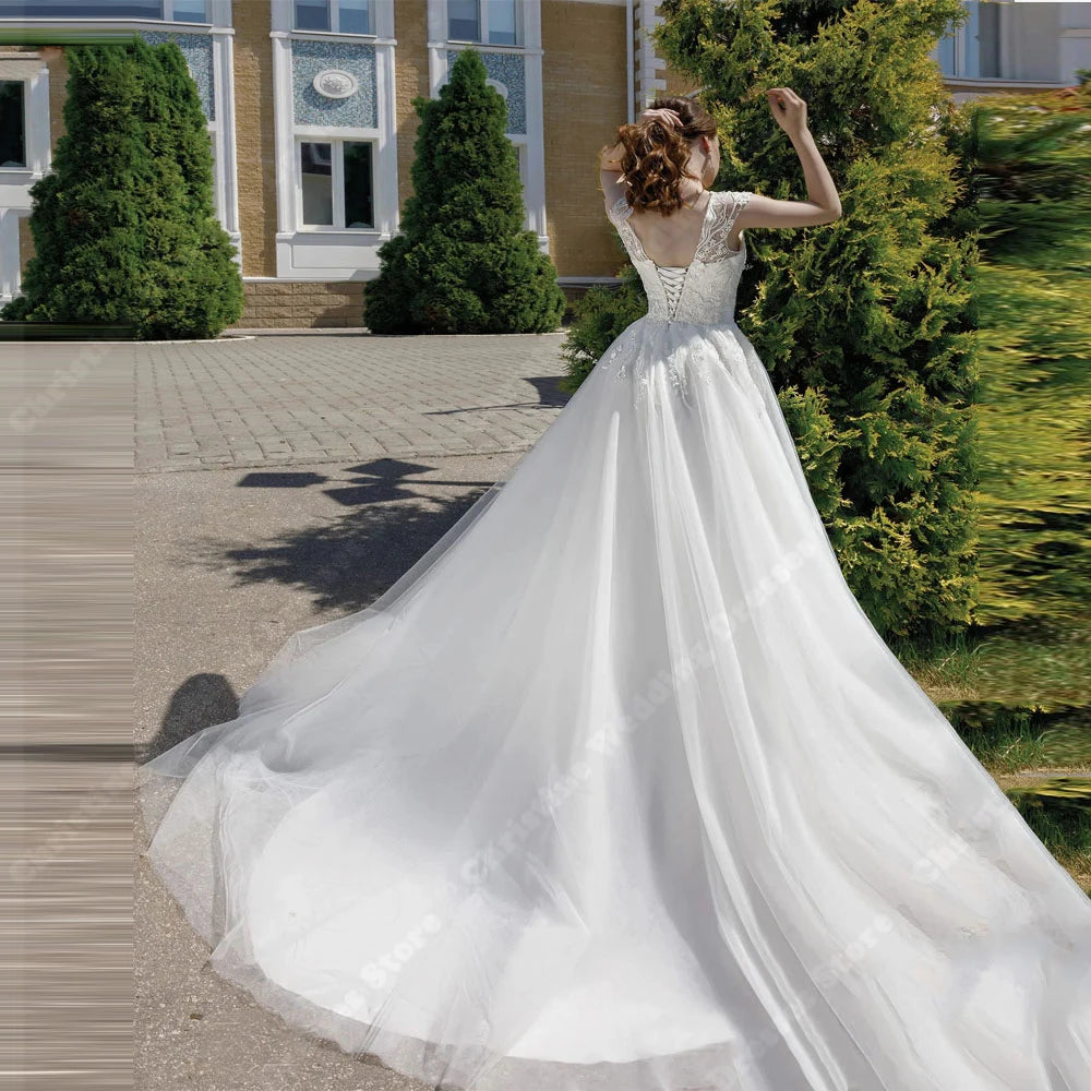 Elegant Lace Print Women Wedding Dresses Sexy V-Neck Sleeveles A-Line Bridal Gowns Modern Mopping Length Vestidos De Novias 2025