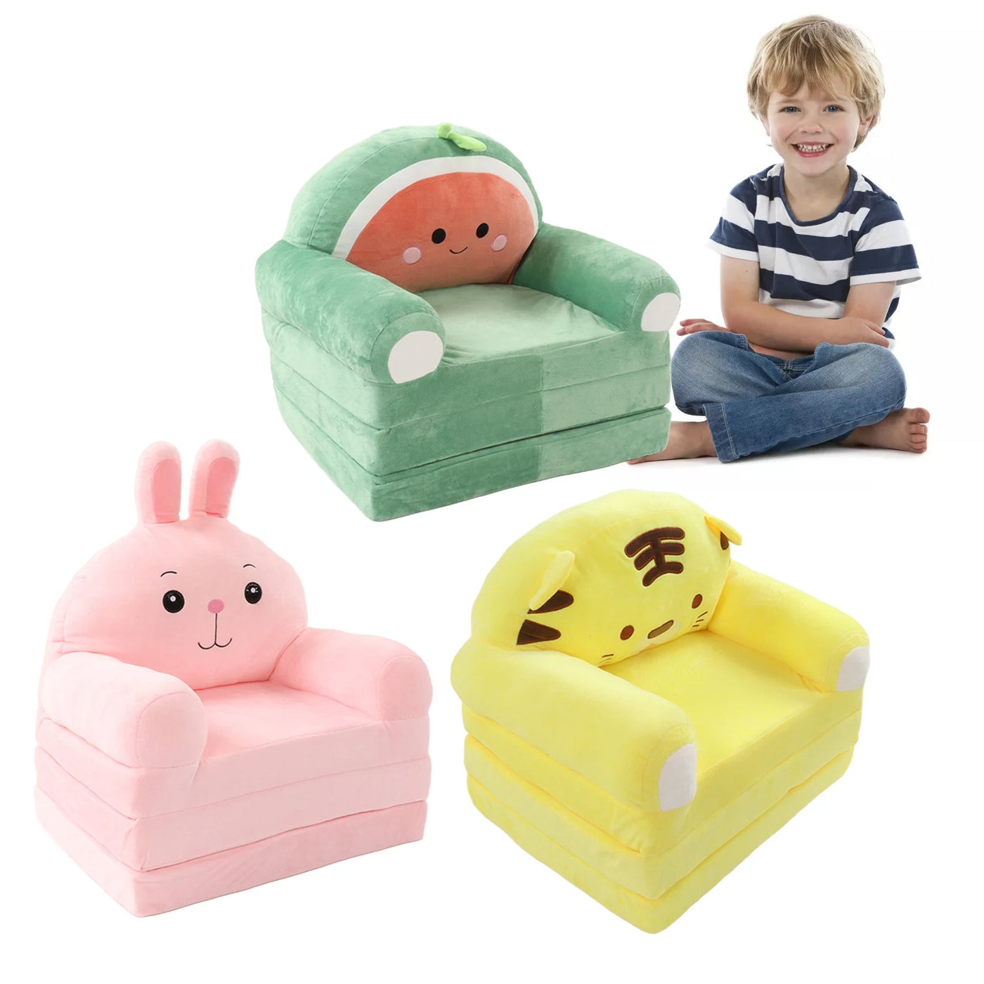 Kids Foldable Sofa Bed Cartoon Foldable Kids Sofa Soft Cute Shape 2 in 1 Wide Armrest Washable Humanize for Bedroom