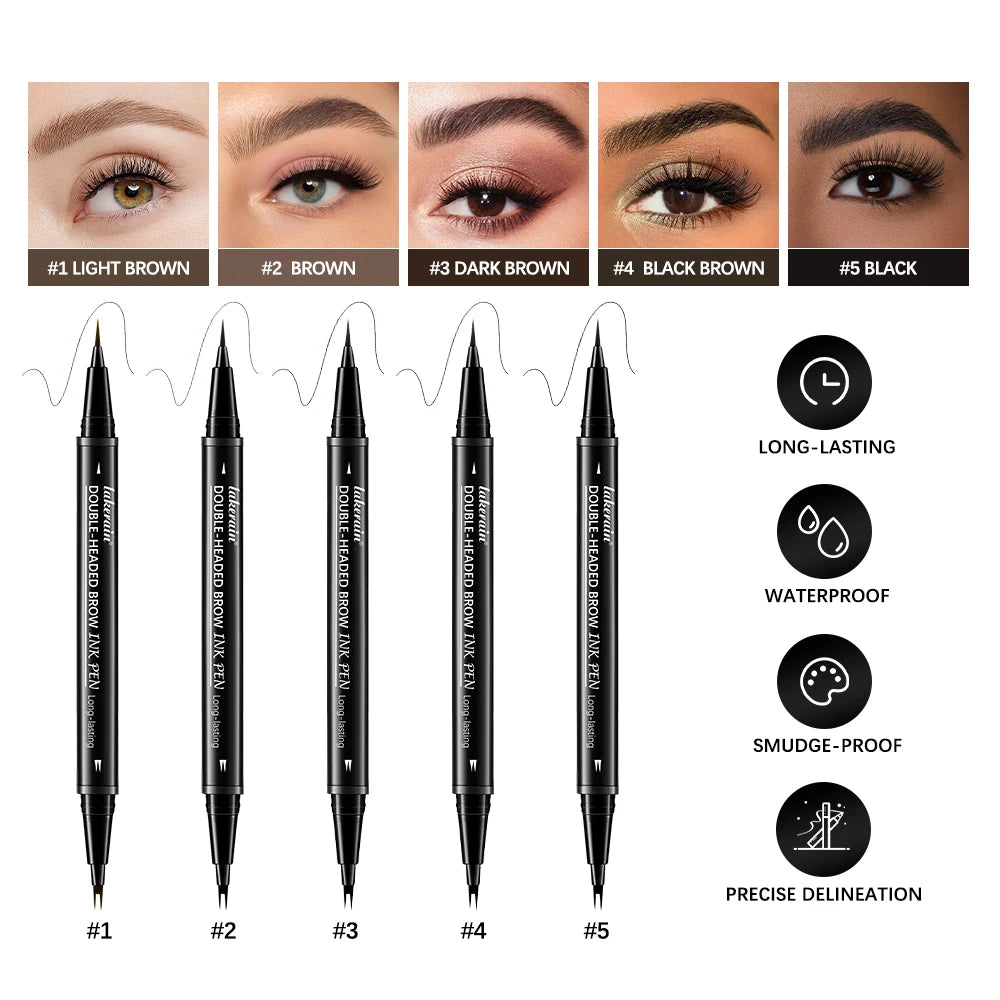 2 In 1 Eyebrow Pencil Eyeliner Double-Headed Long-Lasting Waterproof Smudge-Proof Precise Delineation Natural Tones for All Skin