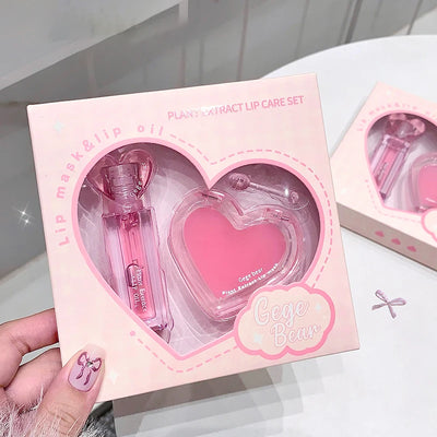 2pcs lip oil+lip mask beauty makeup moisturizing lip care set is suitable for all skin types of moisturizing transparent lipstic