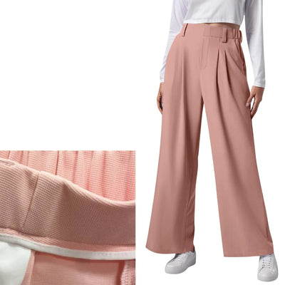 Wide Leg Pants Elastic High Waist Casual And Versatile Suit Pants For Female Simple Fashion Nine Length Trousers With Pockets