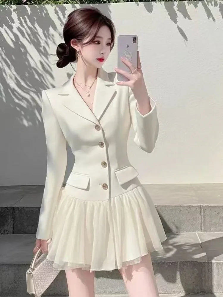 2025 Spring New Korean Elegant Fashion OL Blazer Dresses For Women Single Breasted Slim Bussiness Work Dress Ladies Vestidos