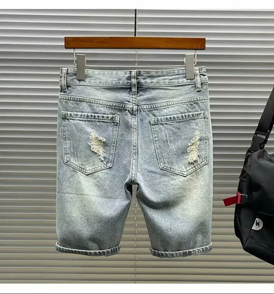 Ripped Denim Shorts 2025 New Fashion Handsome Beggar Pants Handsome Personality Slim Mid-pants Men Short Y2k Shorts Man Jeans