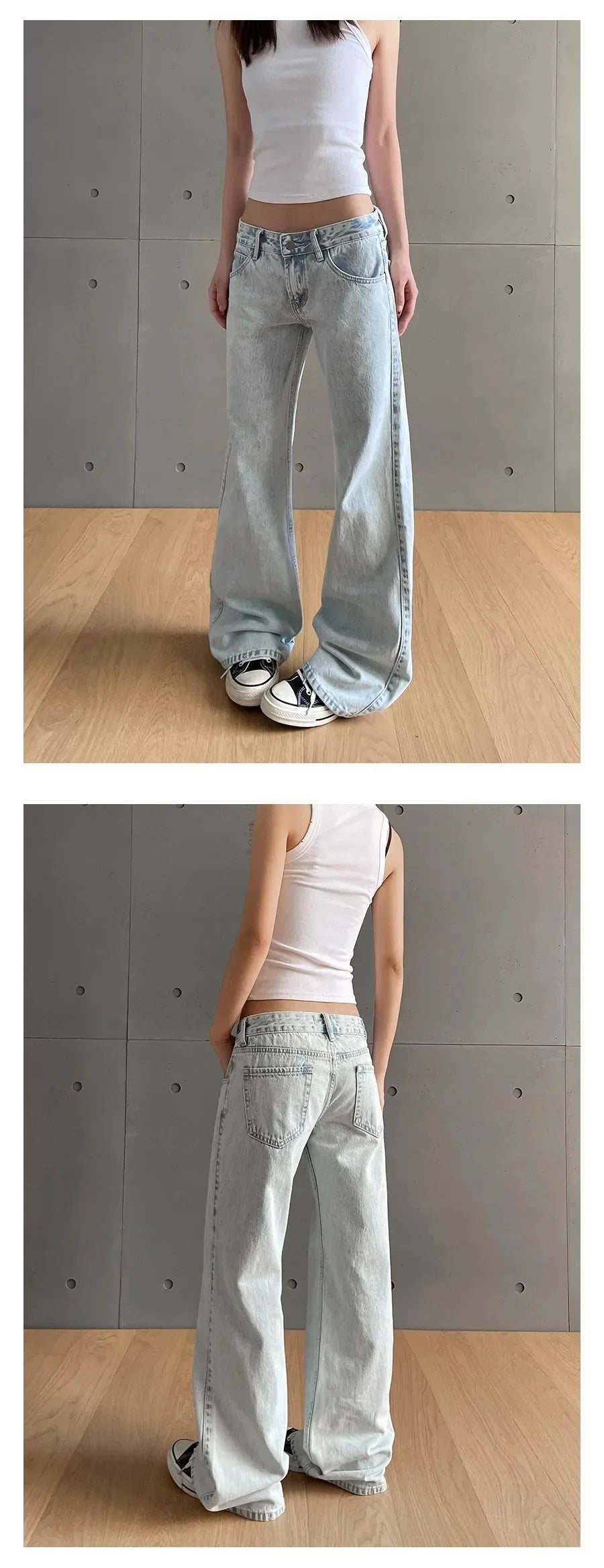 y2k Vintage Women Jeans Low Waist Zipper Button Solid Trousers with Pockets Aesthetic Streetwear Washed Jeans
