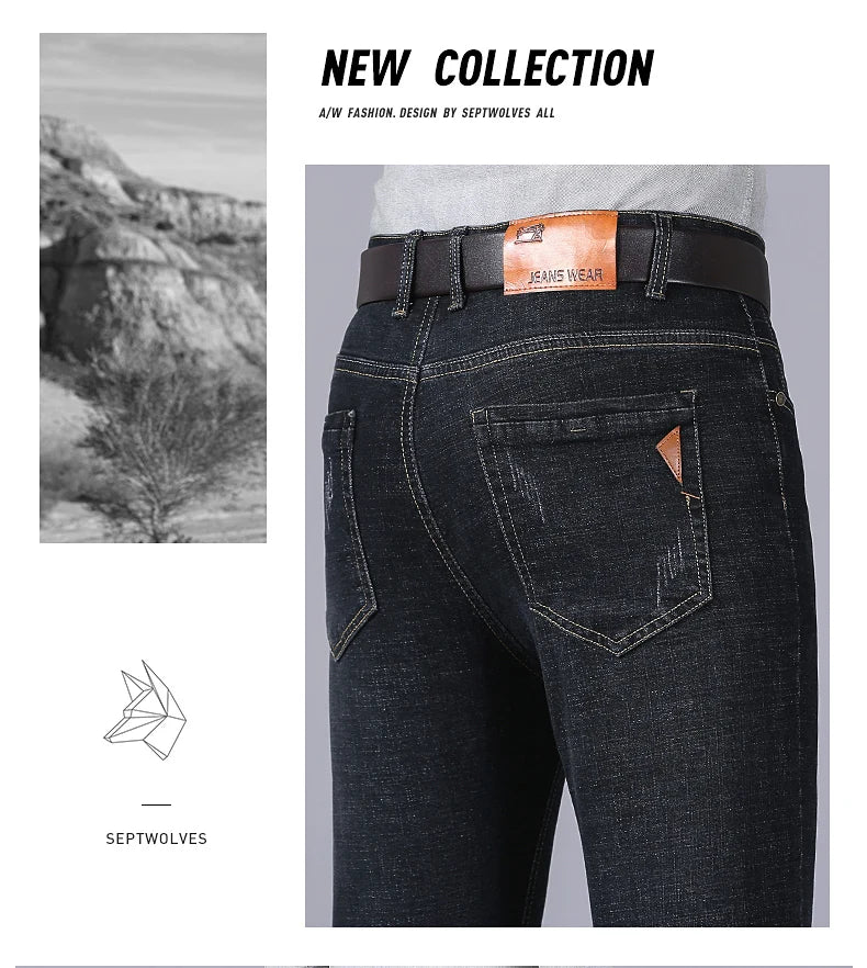 Men Fashion Straight Jeans Men 2024 New Stretch Slim Fit Pants Comfortable Soft Business Denim Trousers Male Brand Clothing
