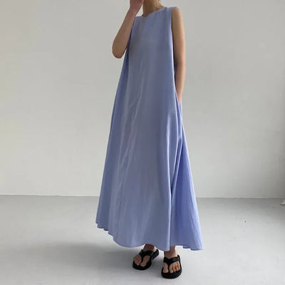 REALEFT Summer Women Maxi Dress 2024 New Solid Color Elegant Pockets Loose Waist Sleeveless Casual Summer Dresses Female