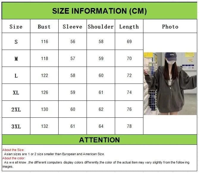 Korean Fashion Zipper Hood Sweatshirt Women Autumn Long Sleeve Tops Casual Y2K Hoodies Streetwear Harajuku Loose Jackets Coats