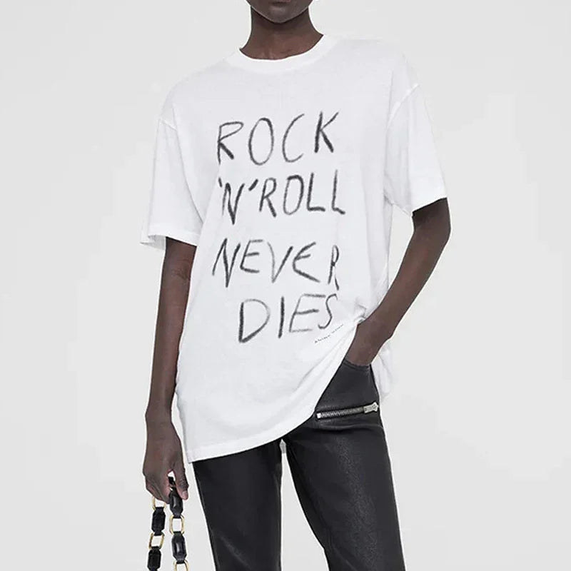 Women White T Shirt Casual Short Sleeve Tops Female Letter Graffiti Printing Tees Crew Neck Loose T-Shirt Summer Cotton T-Shirts