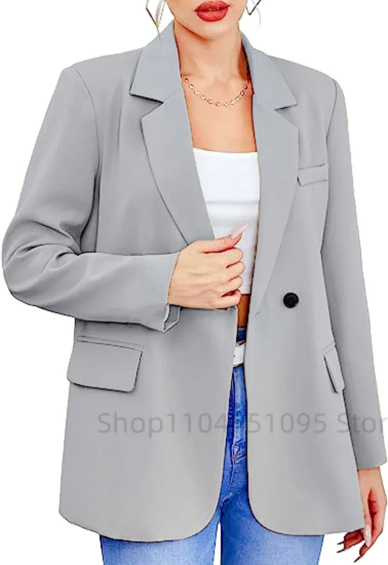 Women Suit Blazer Elegant Coat Spring Autumn Fashion Women Blazer Notch Lapel Double Breasted Jacket Solid Ladies Tops Clothes