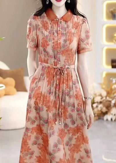 Floral Chiffon Dress for Women in Summer New Fashion Waist-hugging and High-end Temperament Long Skirt Covering Belly Over Knees