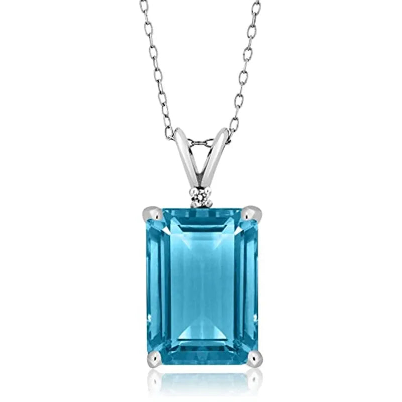 Huitan Luxury Solitaire Blue CZ Square Pendant Necklace for Women Modern Design Temperament Lady's Accessories Wedding Jewelry