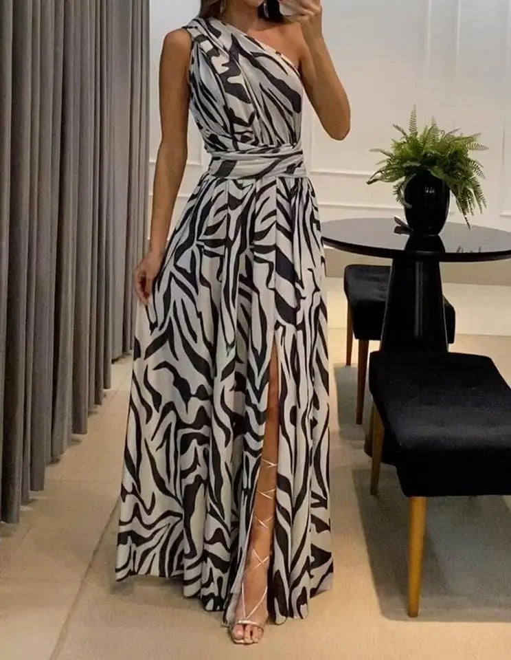 Women's Dress New Summer Printing Boho Robe Hanging Neck High Waist Split Sexy Dress Long Dresses Woman Clothing Party Dresses