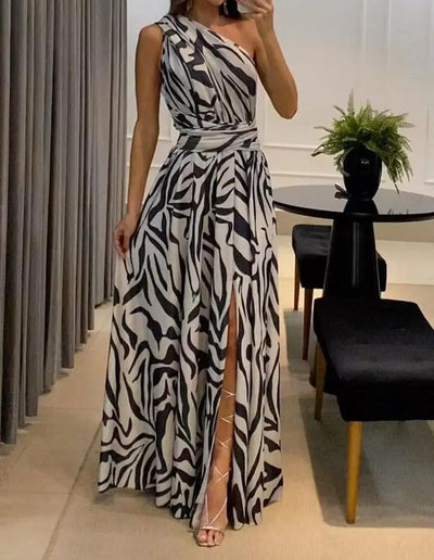 Women's Dress New Summer Printing Boho Robe Hanging Neck High Waist Split Sexy Dress Long Dresses Woman Clothing Party Dresses
