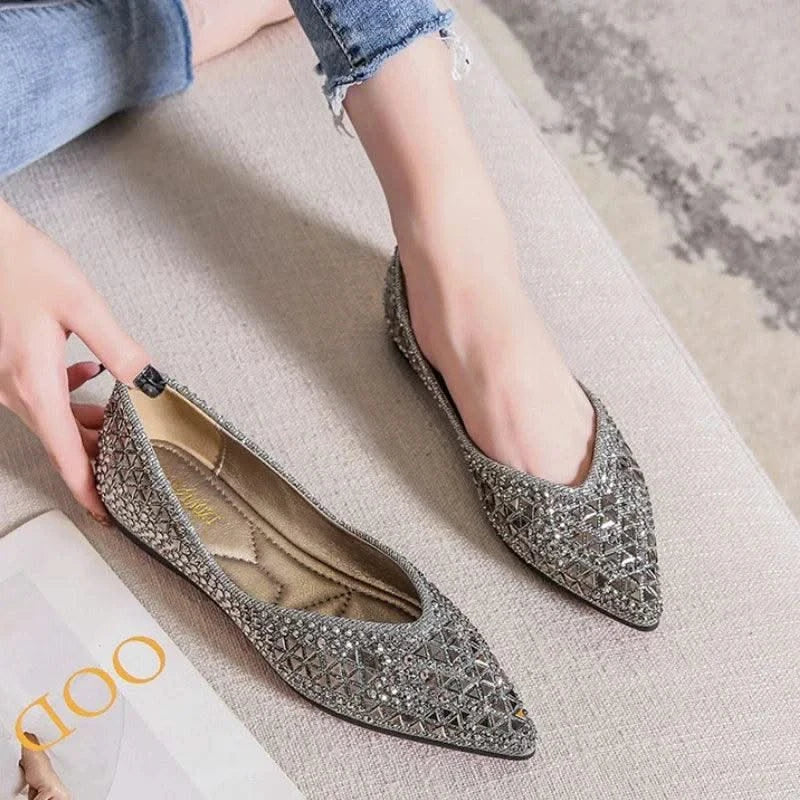 Women's Ballet Rhinestones Flats Female Plus Size 43 Slip on Boat Shoes Chaussure