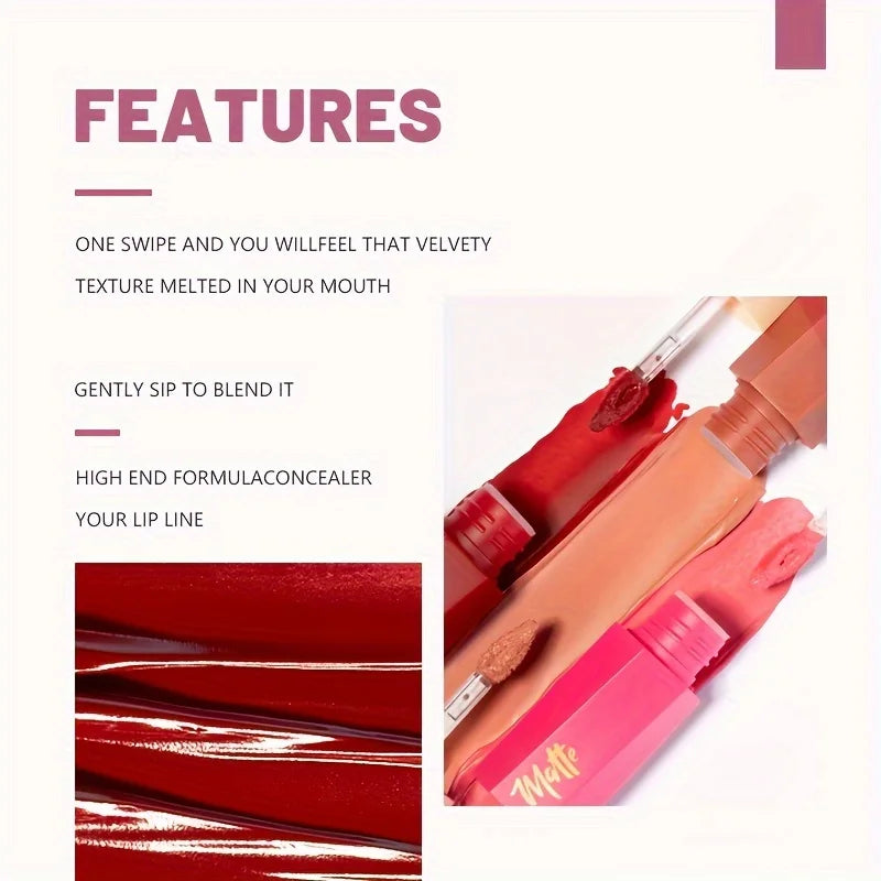Luxury Matte Velvet Lip Gloss – Long-Lasting, Waterproof, Highly Pigmented Berry Tones, Perfect for Everyday Lip Makeup