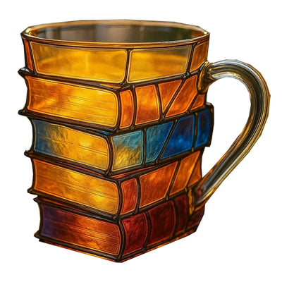 Painted Book Mug 3D Colored Glass Book Coffee Mug Novelty Unique Books Stack Coffee Cup Gifts For Literature Book Lovers