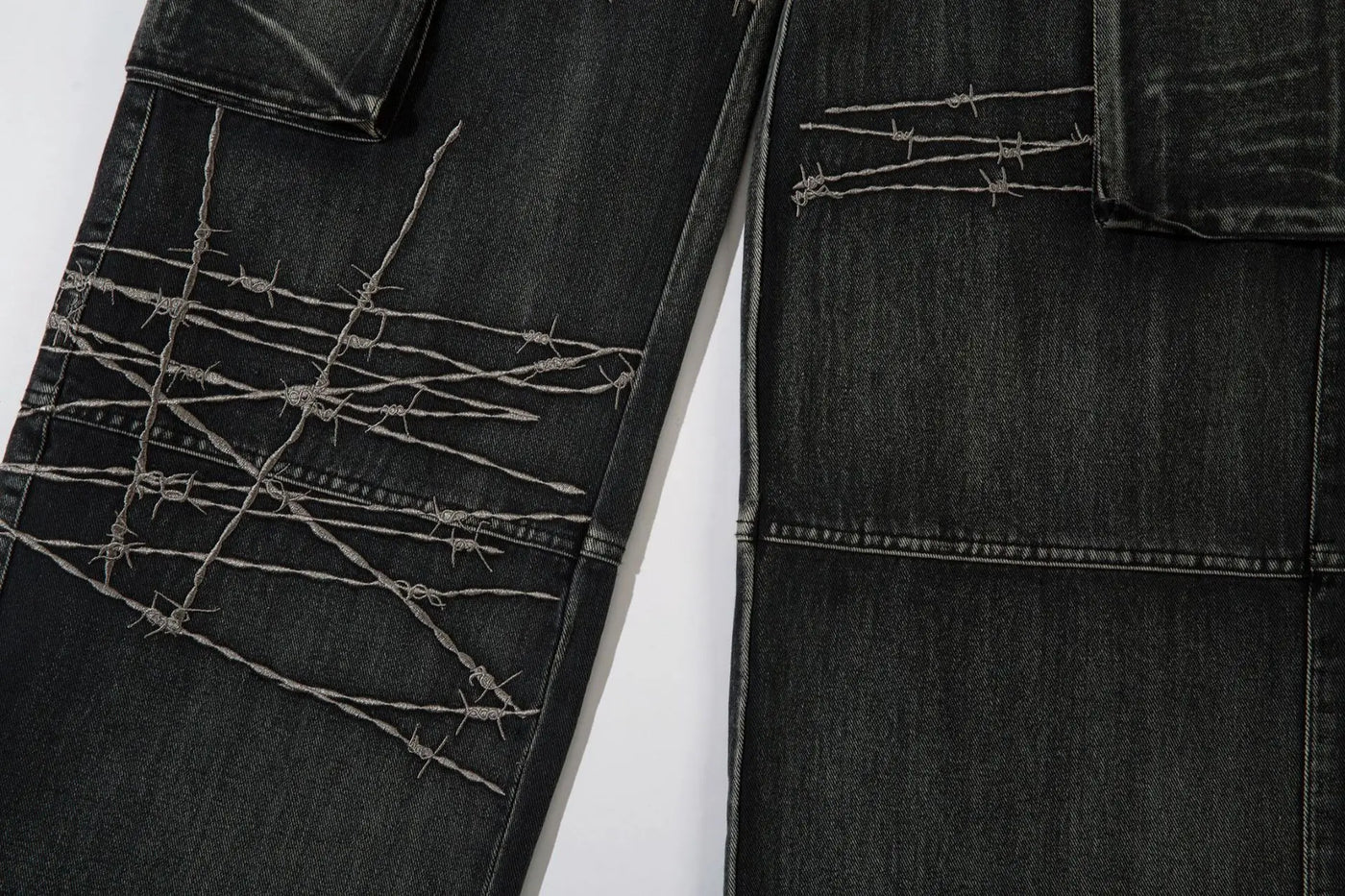 Trendy Brand American Retro Tooling Jeans Mens High Street Heavy Industry Embroidery Loose Wide-leg Trousers