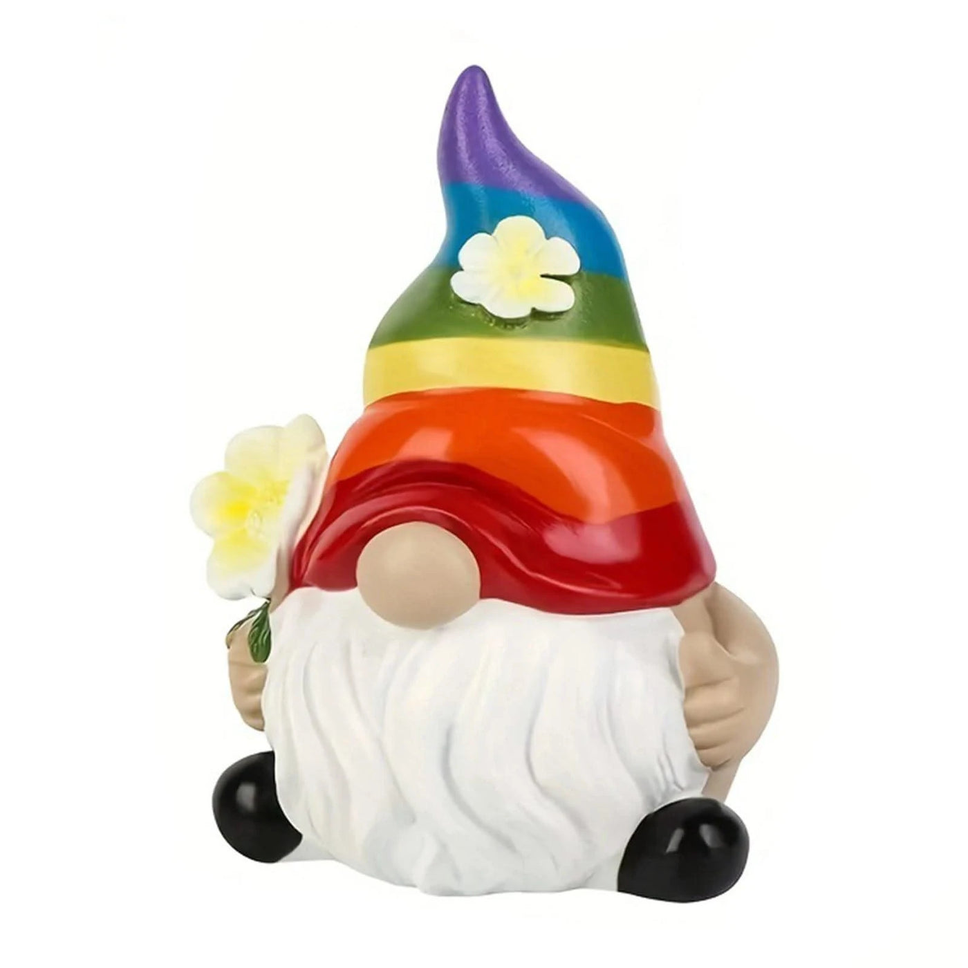 Garden Gnome Figurine with Rainbow Hat Miniature Ornaments Cute Mini Dwarf Planter Flowerpot Decor Accessories