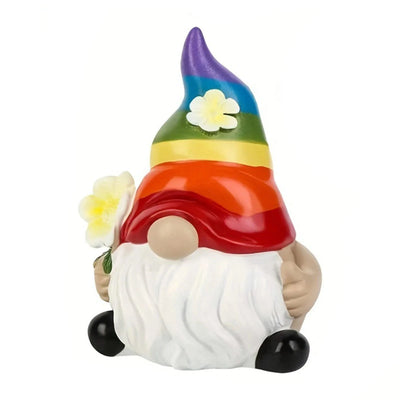 Garden Gnome Figurine with Rainbow Hat Miniature Ornaments Cute Mini Dwarf Planter Flowerpot Decor Accessories